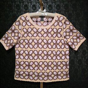 Design History Crochet Floral Short Sleeve Sweater L